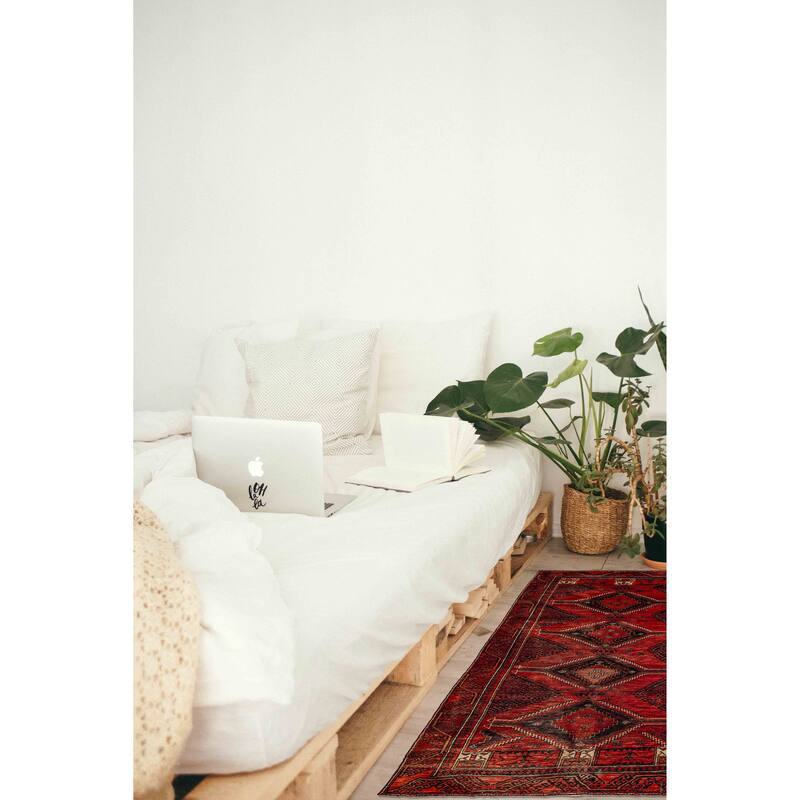 ECARPETGALLERY Hand-knotted Baluch Red Wool Rug - 3'3 x 6'6