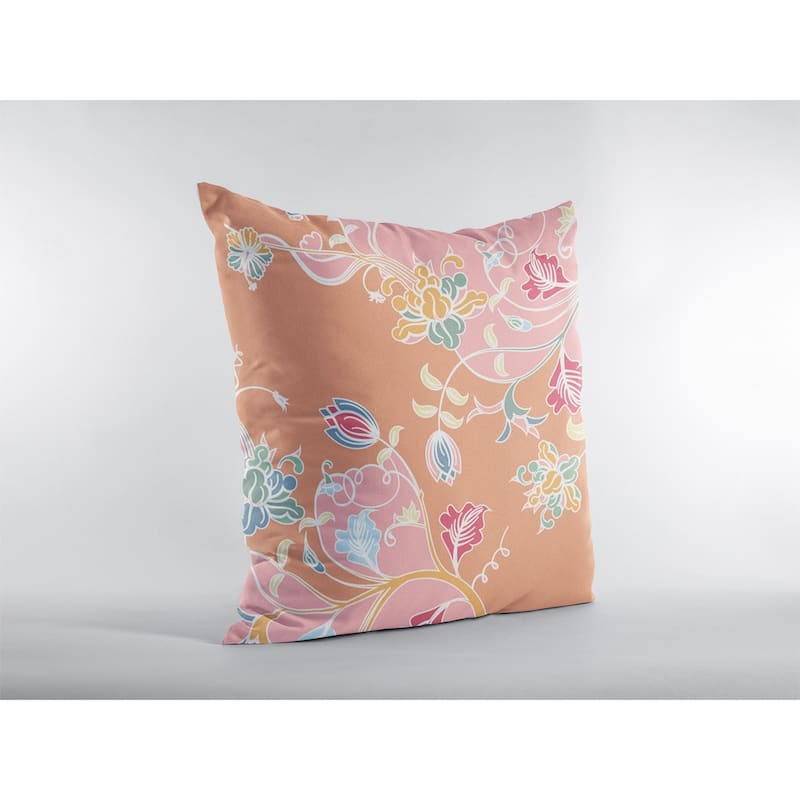 18" Pink Orange Garden Zippered Suede Throw Pillow