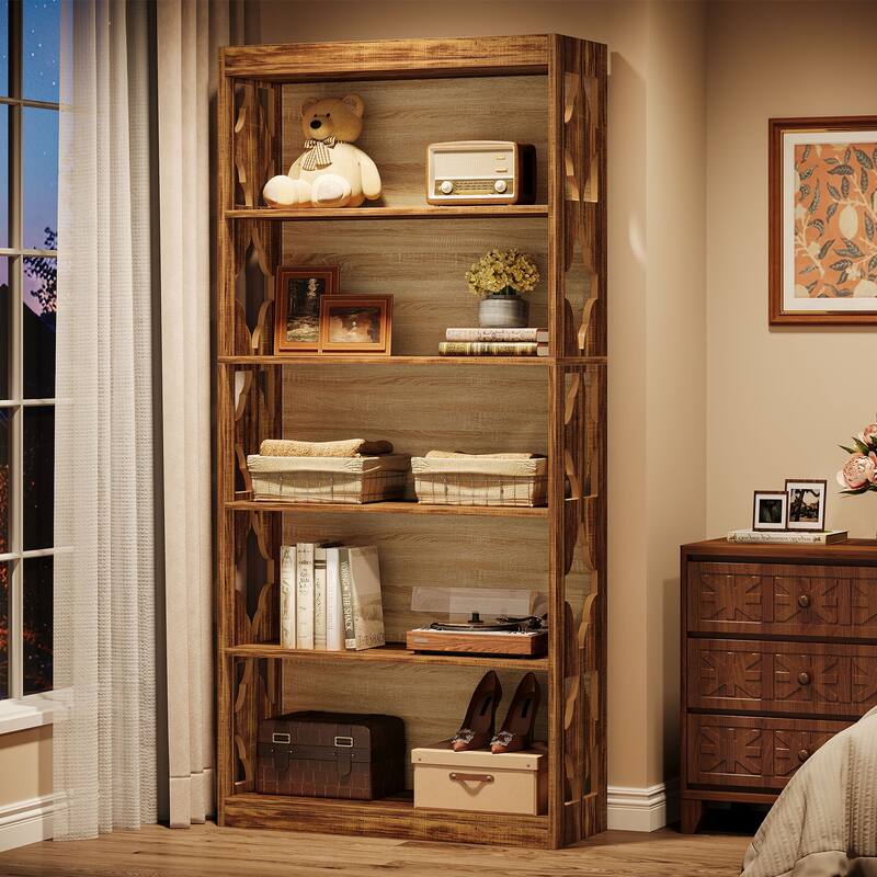 6 Tier Bookshelf and Bookcase, 70 Inch Wooden Display Shelving Unit for Living Room /Bedroom - 11.81"D x 31.5"W x 70.47"H