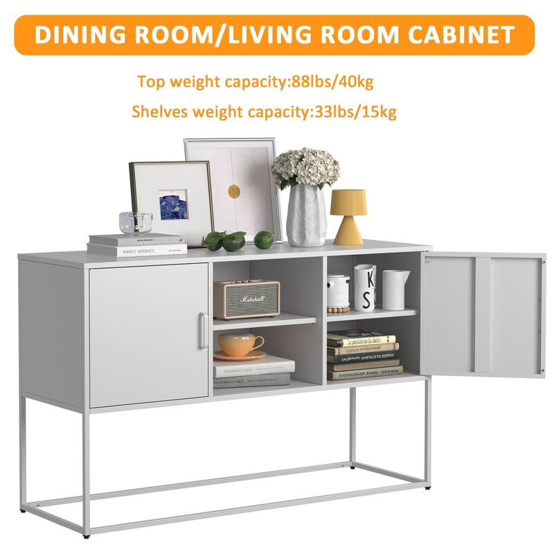 Modern Metal Sideboard Buffet with Anti-Tilt Safety, Elegant Handles, and Spacious Storage for Kitchen or Dining Room
