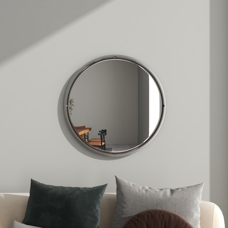 Silver Metal Minimalistic Round Room Wall Mirror