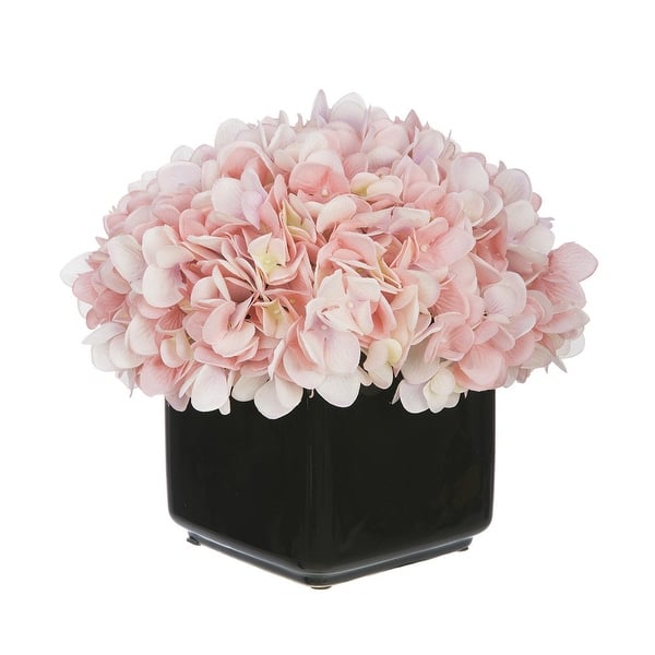 slide 2 of 23, Faux Hydrangea in Small Black Cube Ceramic Vase Pink