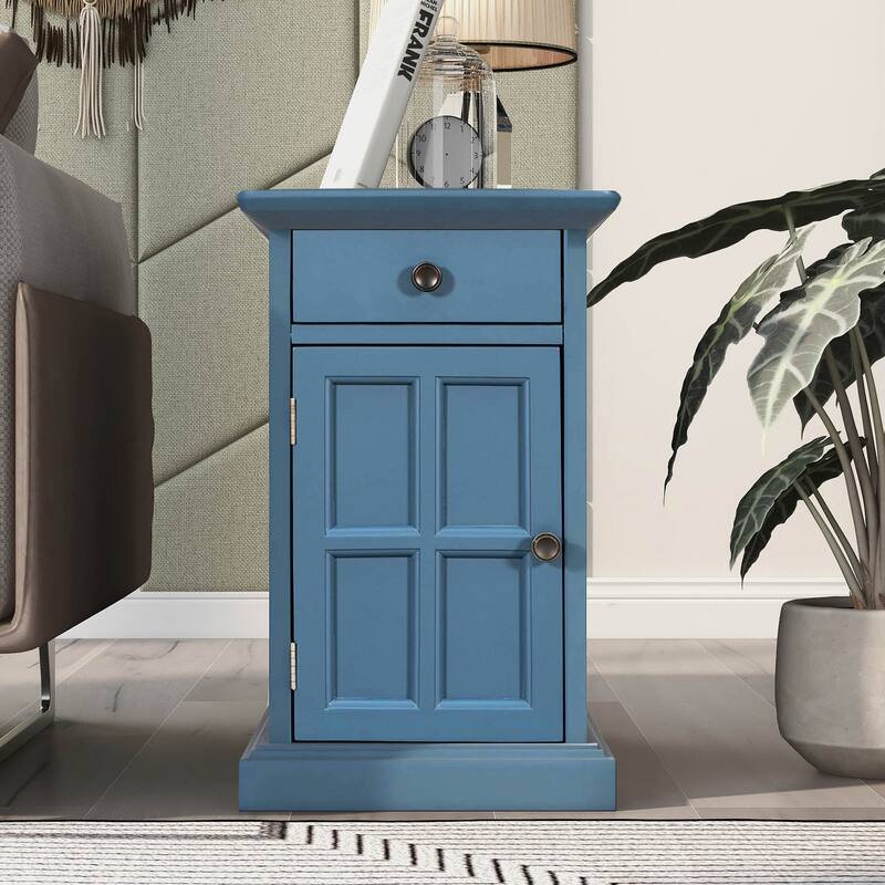 Classic Vintage Livingroom End Table with USB Ports and One Multifunctional Drawer - 14'' D x 24.3" W x 23" H
