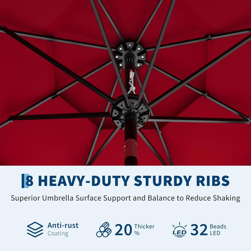 3-Tier Solar Patio Umbrella, with LED Lights and Vents