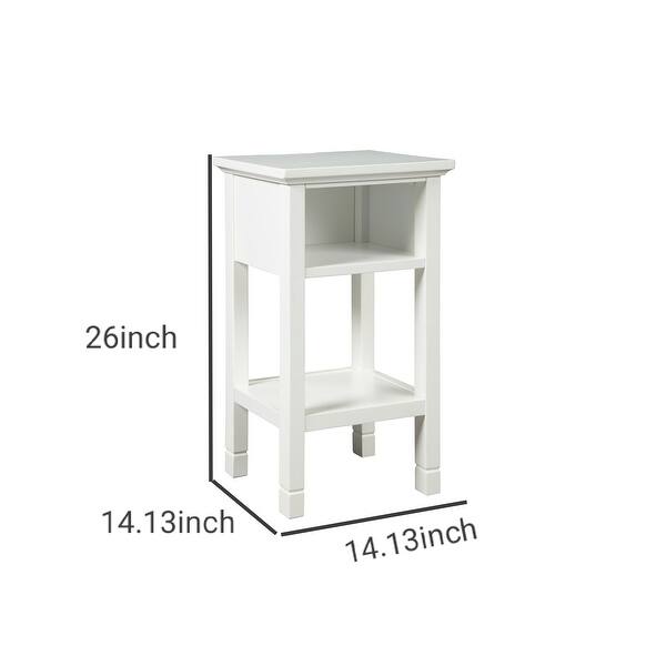 Square Wooden Accent Table with 2 USB Ports and Open Shelf, White Bed