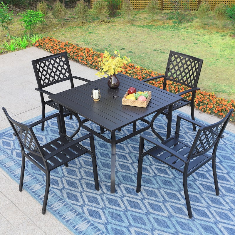 5-piece Outdoor E-coated Patio Dining Set with Stackable Chairs