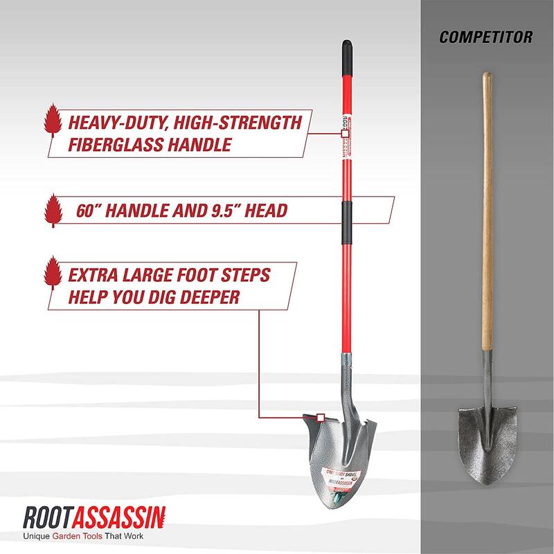 ROOT ASSASSIN 60-Inch One Shot Garden Shovel, Red/Grey