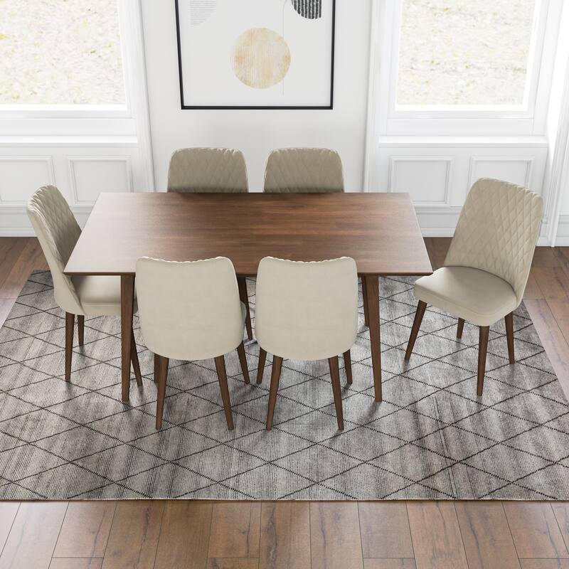 Adel Mid Century Modern Solid Wood Walnut 7 Piece Furniture Set - Beige