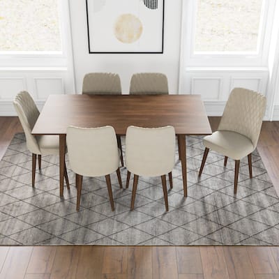Adel Mid Century Modern Solid Wood Walnut 7 Piece Furniture Set
