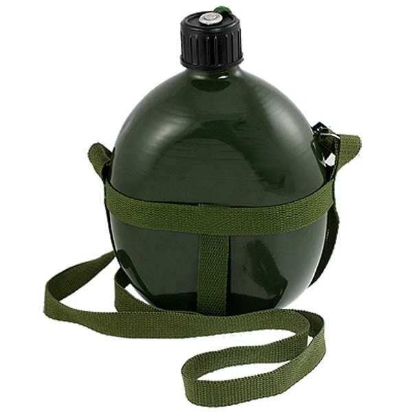 Unique Bargains Outdoor Sports Army Green Aluminum Shoulder Strap 1.5L Water Bottle