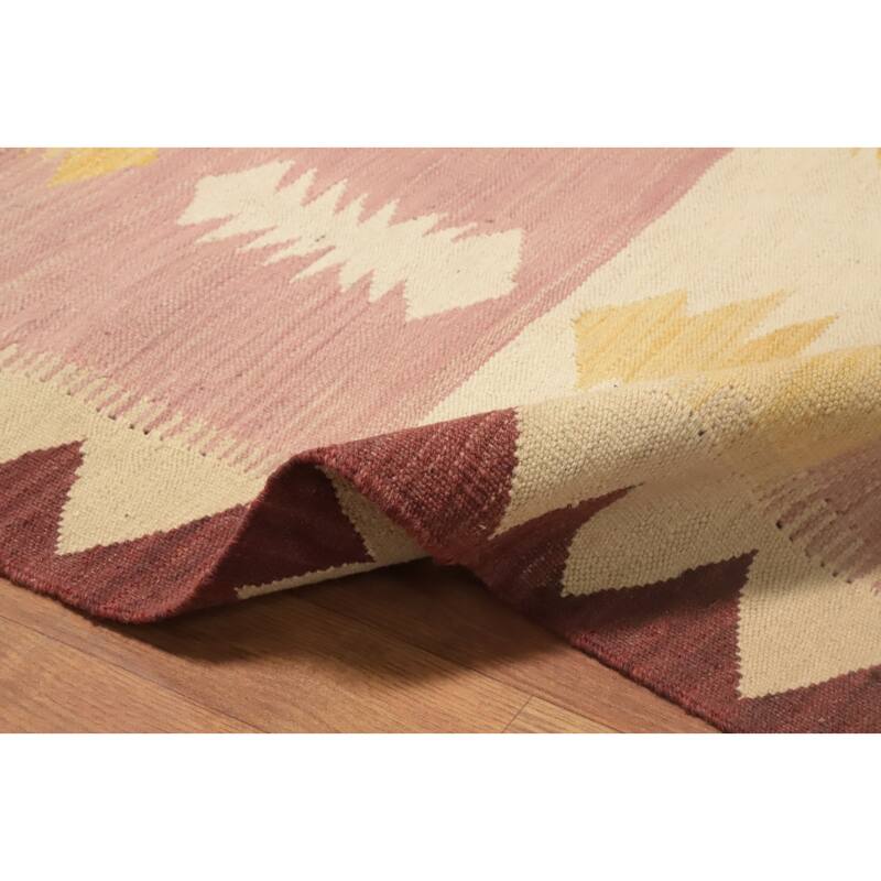Hand Woven Oriental 100% Wool Carpet Southwestern Tribal Pink Kilim Area Rug - 7' 10'' X 4' 10''