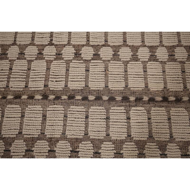 Geometric Ivory Moroccan Modern Large Area Rug Handmade Wool Carpet - 11'11"x 18'6"