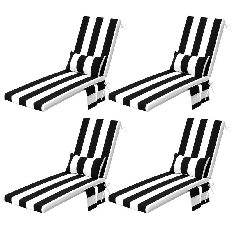 Outdoor Patio Chaise Lounge Chair Seat Cushions with Pillow - Black&White - 4PC - 72 inches long