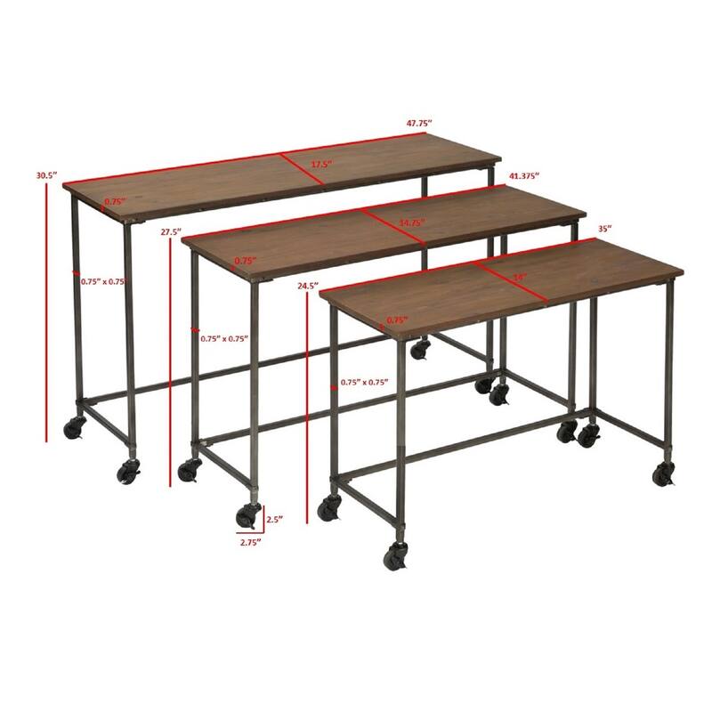 Wood Accent Tables on Wheels (Set of 3)