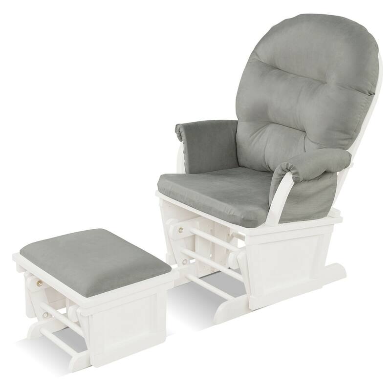 Wood Baby Glider and Ottoman Cushion Set with Padded Armrests for Nursing - 29.5" x 26" x 40"