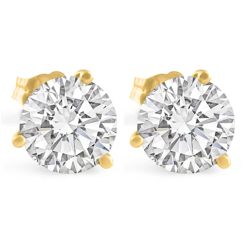 4 Ct TW Round Lab Grown Ideal Cut Martini Diamond Studs Yellow Gold