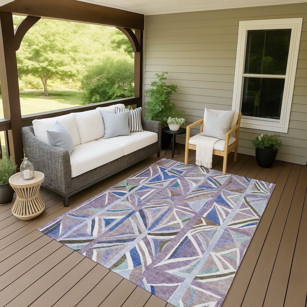 Machine Washable Indoor/ Outdoor Modern Mosaic Chantille Rug