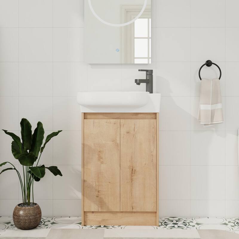 ARTCHIRLY 16/23 Inch Bathroom Vanity with Sink, Floating/Freestanding Bathroom Vanity with Soft Close Door - 23''W - Imitative Oak