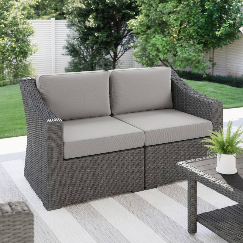 Martha Stewart Outdoor Modular Rattan Wicker Loveseat with All-Weather Cushions - 58"W x 32"D x 30"H