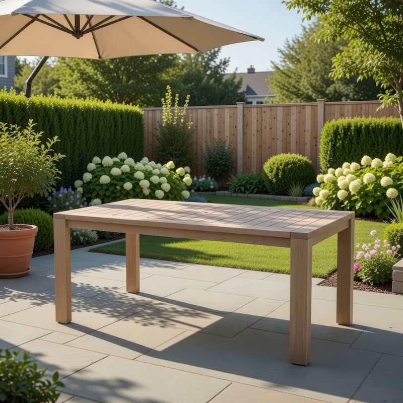 Neji 70 Inch Dining Table, Natural Brown Eucalyptus Wood Frame, Plank Top