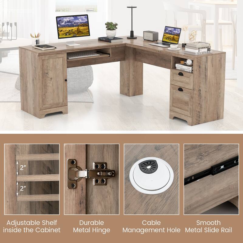 Gymax 66 Inch L-Shaped Computer Desk Spacious Corner Desk w/ Drawers &