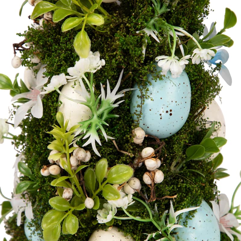 Floral and Foliage Easter Egg Tree - 14" - Blue and White