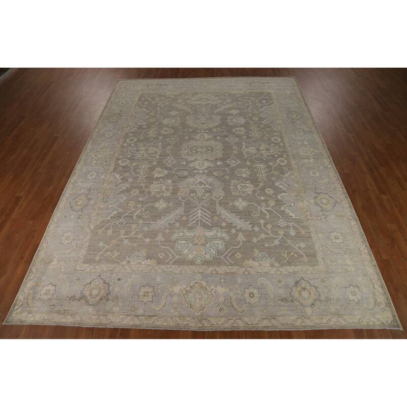 Vegetable Dye Oushak Turkish Area Rug Hand-Knotted Bedroom Wool Carpet - 9'1" x 12'0"