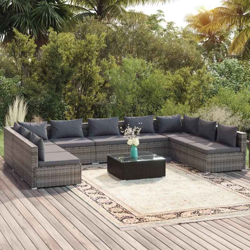 vidaXL Patio Lounge Set Outdoor Sectional Sofa Set Table Garden Poly Rattan - 27.6" x 27.6" x 23.8"