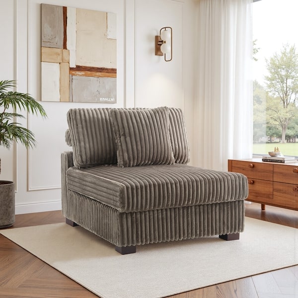 slide 2 of 66, 35.7" W Plush Corduroy Upholstered Armless Modular Sofa Chair Light Brown