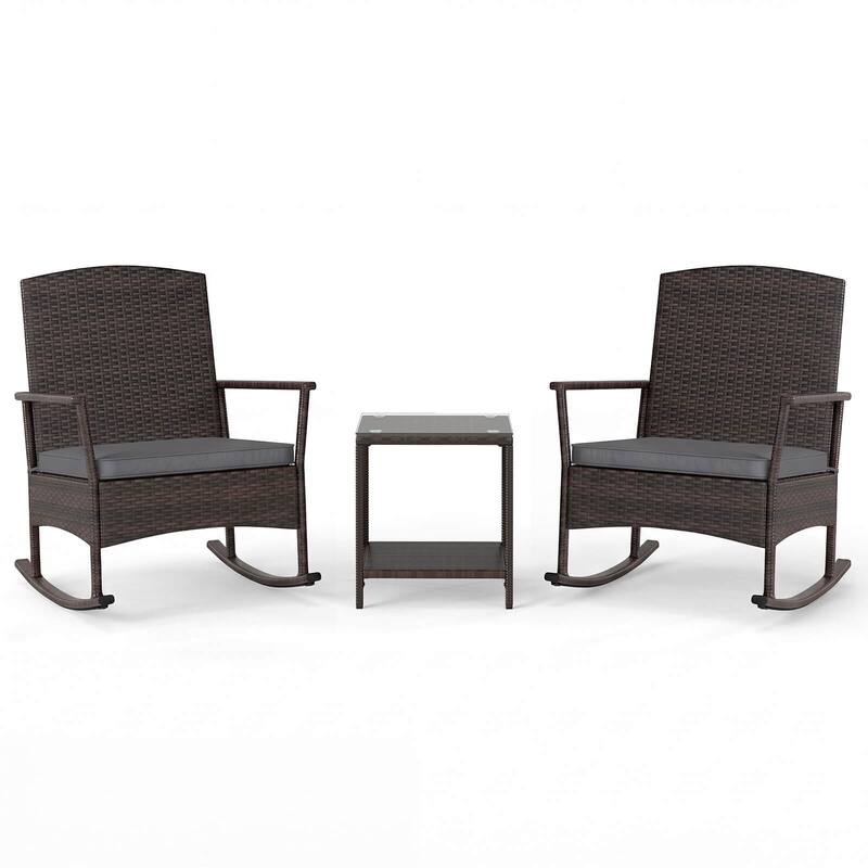 Costway 3 Piece Patio Rocking Set Wicker Rocking Chairs with 2-Tier - See Details