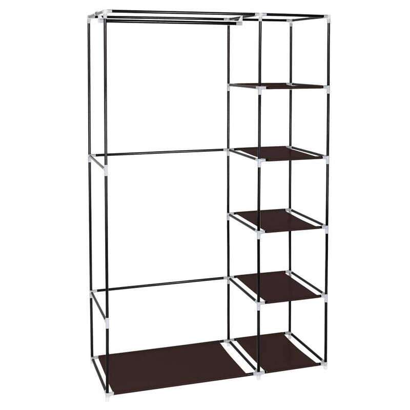 67" Portable Non-woven Fabric Clothes Organizer Closet Wardrobe with Hanging Rod