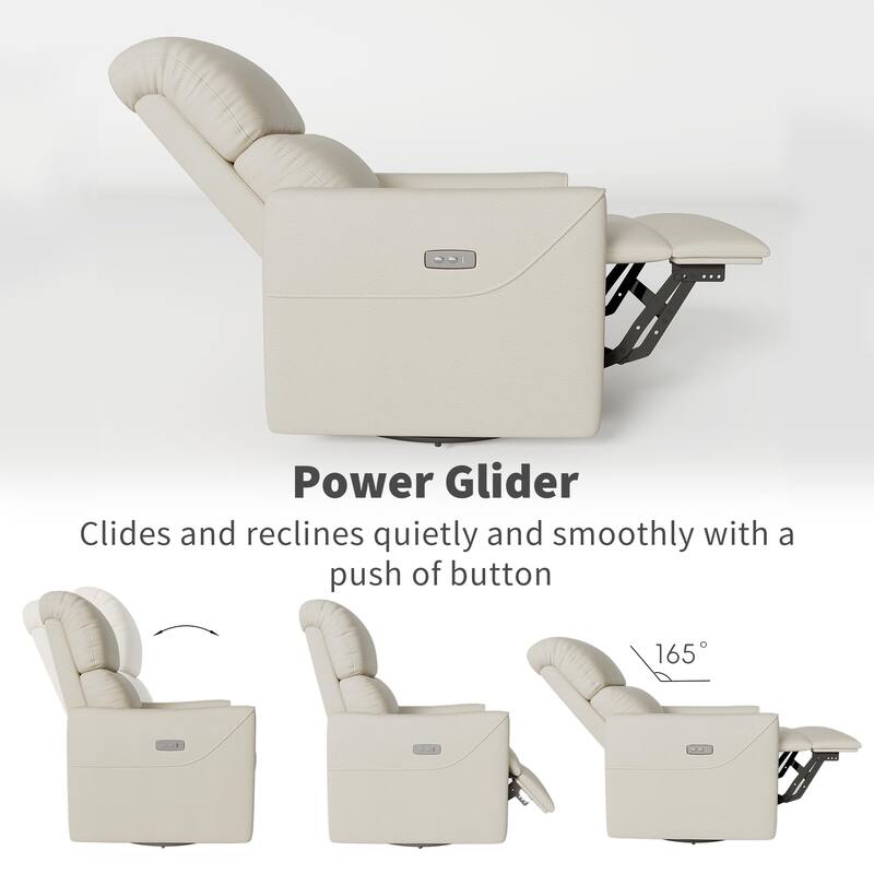 linen Power Swivel Glider Recliner Chair Electric Rocker Recliner Chair with Lumbar Support & USB Port