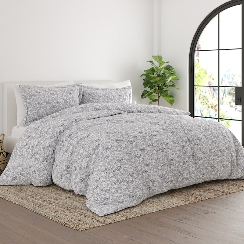 Simply Soft Oversized 3-piece Paisley Print Duvet Cover Set - Navy - Queen