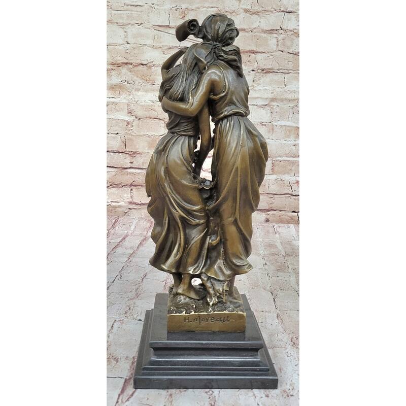Sisters Embrace Hugging 2 Girls Bronze Statue Sculpture Figure 14 Inches X 5 Inches