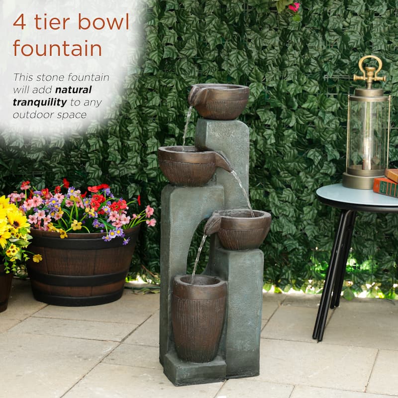 31" 4-Tier Bowl Fountain w/ LED, Garden Feature, Gray