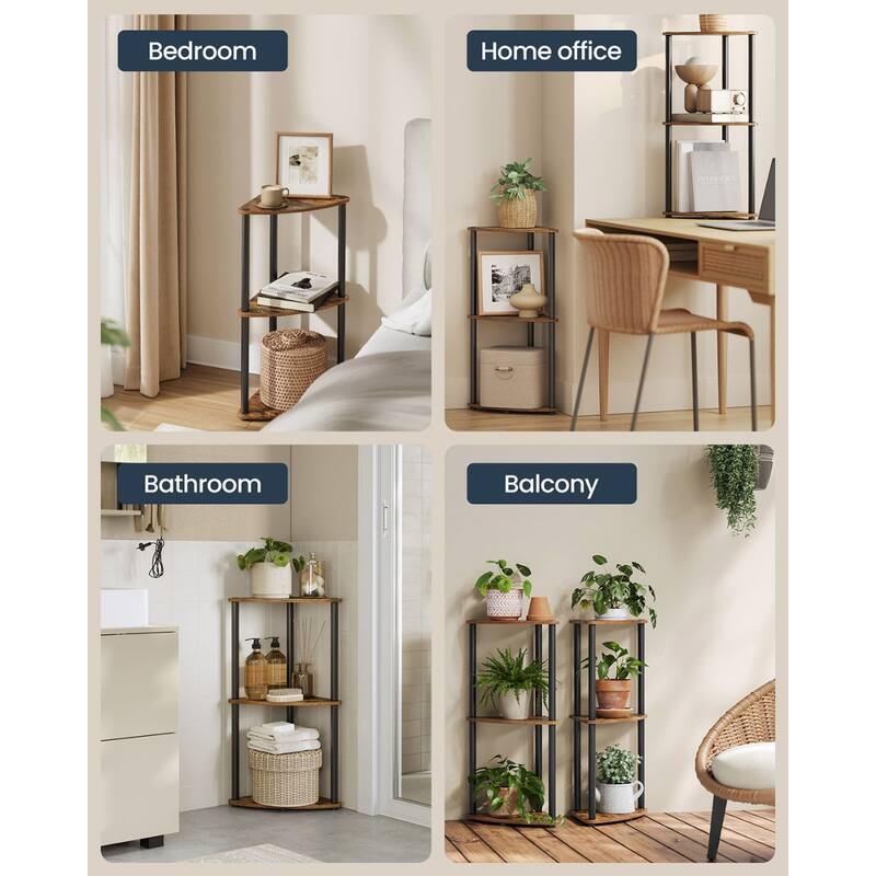 Steel 3-Tier Corner Shelf with Anti-Tip and Tool Free Setup - 15"D x 10.6"W x 27.8"H