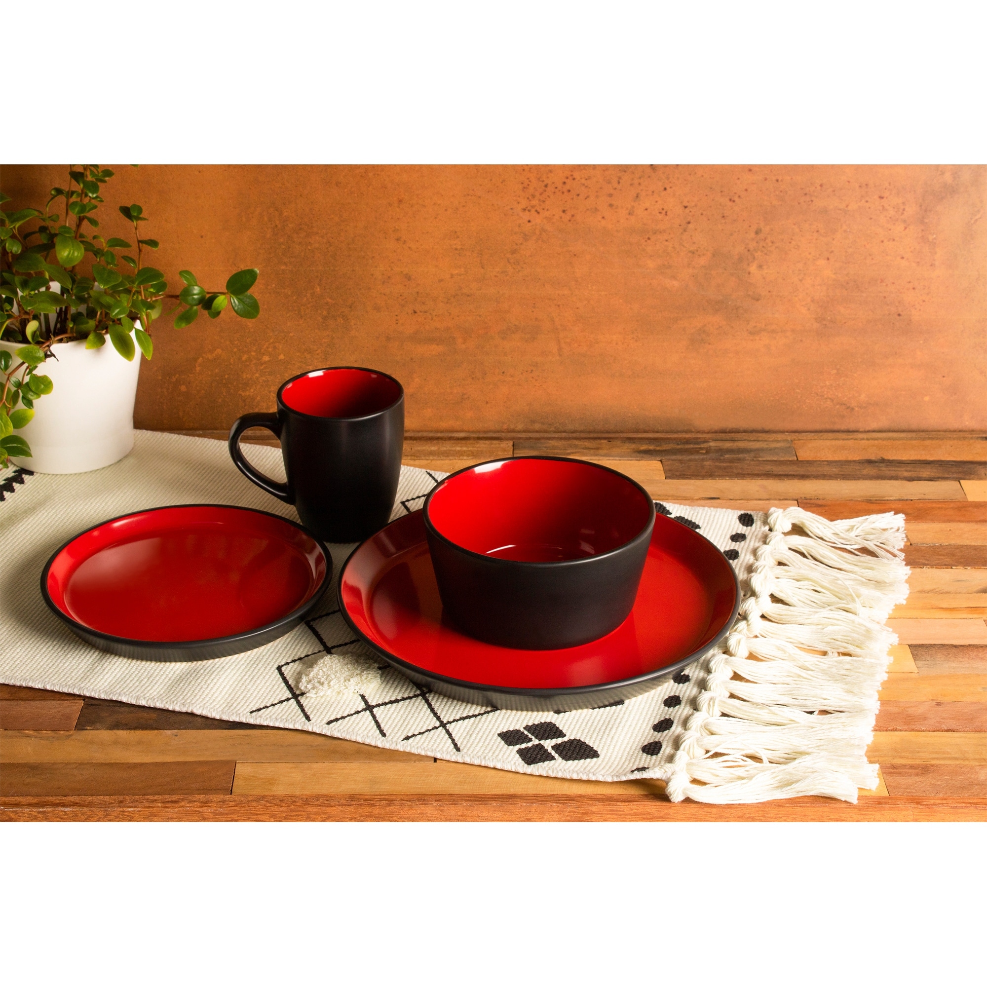 Red and black dinnerware sets cheap