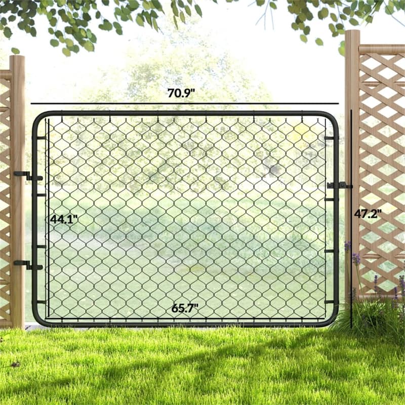 26"-47.2" Wide Galvanized Steel Adjustable Black Garden Gate Fence with Latch and Hinges - 26"-47.2" W x 70.9" H