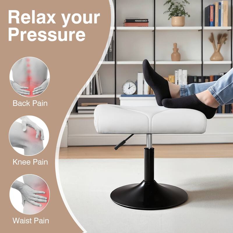 Javlergo Adjustable Height PU Leather Ottoman with 360° Swivel Footrest Stool for Office Under Desk Space Saving Ottoman