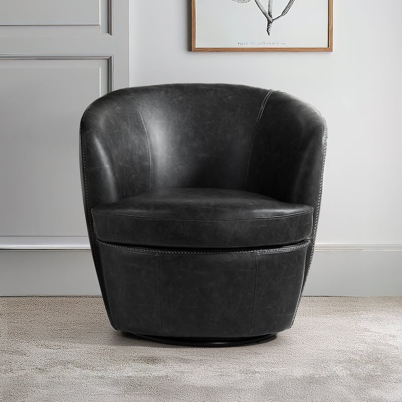 Faux Leather Swivel Barrel Accent Chair for Living Room