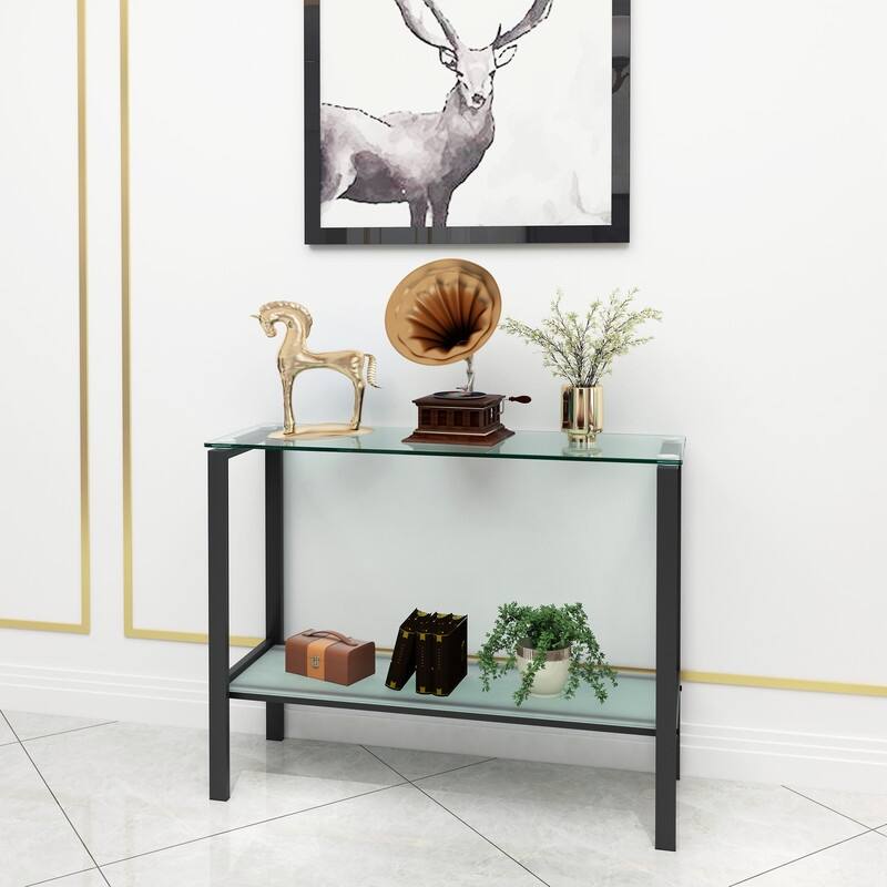 39" Console Table 2-Tier Tempered Glass Entryway Tables with Storage