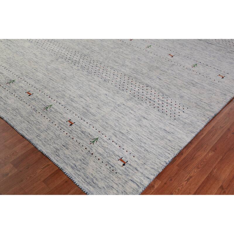 Tribal Gabbeh Indian Area Rug Handmade Beige Wool Carpet - 7'10" x 9'10"