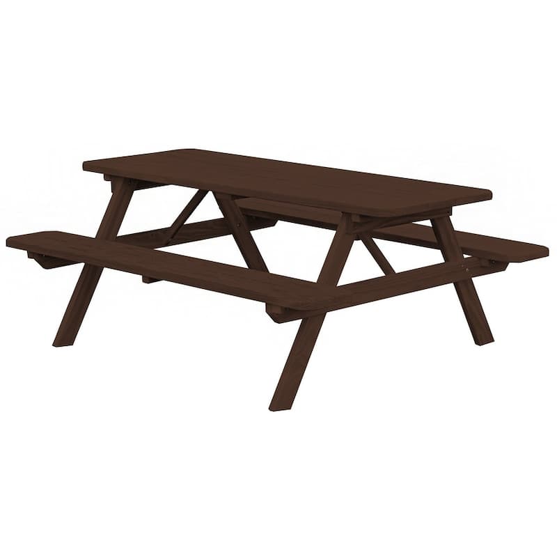 Pine 8' Picnic Table with Attached Benches - Walnut Stain
