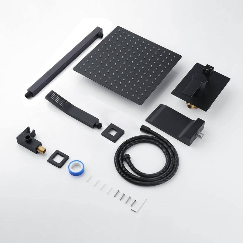 12 Inch Shower System With Waterfall Tub Spout And Handheld Sprayer Rain Wall Mount Tub Shower Faucet Set With Rough-in Valve