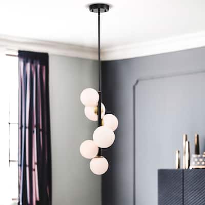 Tsukiko 12 Inch Sputnik Modern Style Ceiling Lighted Chandelier Matte Black and Satin Gold Finish 6-Light - N/A