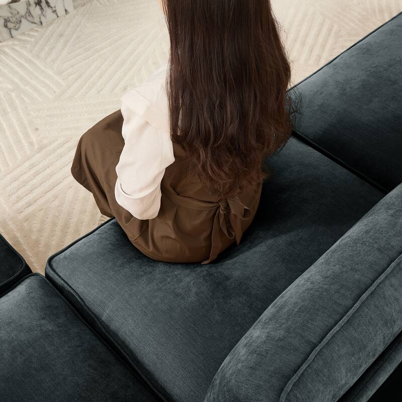 Chenille Upholstered Loveseat with Pull-Out Storage Drawer