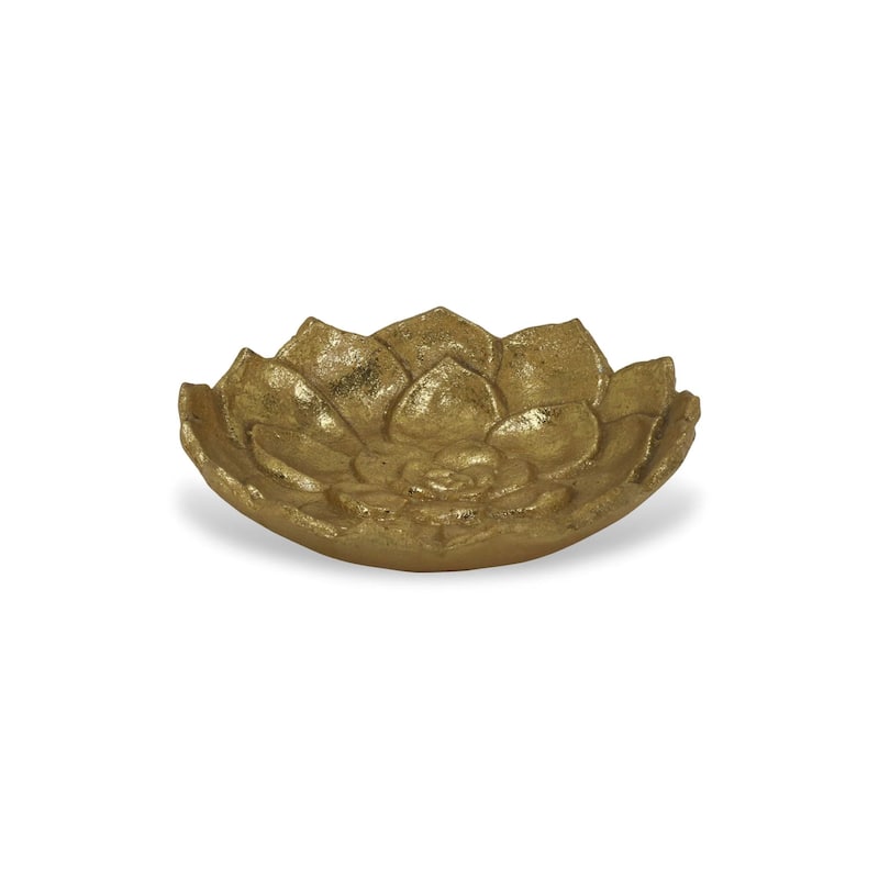Handcrafted Cast Iron Open Lotus Decoration - 6.75" - Gold-Tone Finish