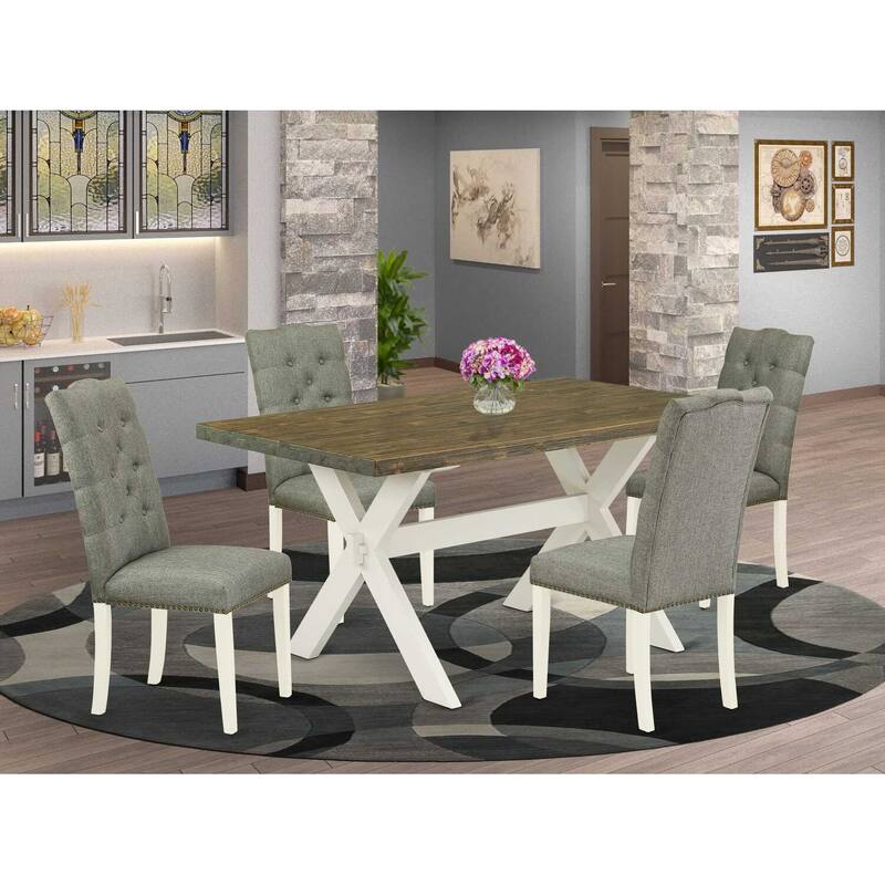 5-Piece Natural Oak Finish Solid Wood Top Dining table with 4 Chairs with