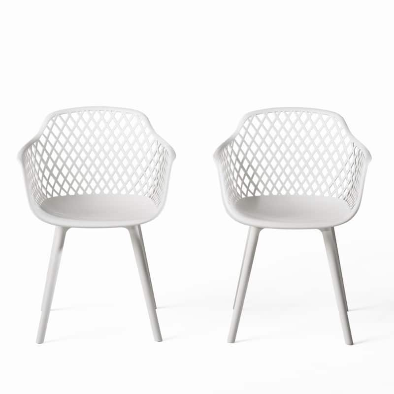 Roomfitters Contemporary Outdoor Armchairs with Diamond Cutout Design and Curved Seat, Stackable Seating Set of 2
