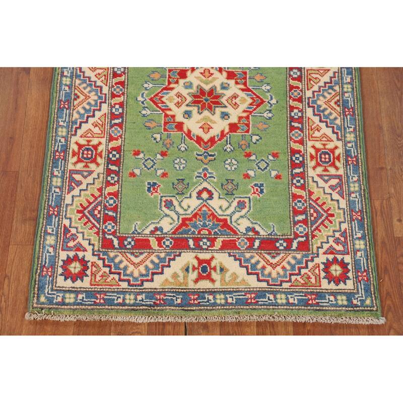 Green Kazak Foyer Rug Hand-Knotted Wool Carpet - 2'8" x 3'10"